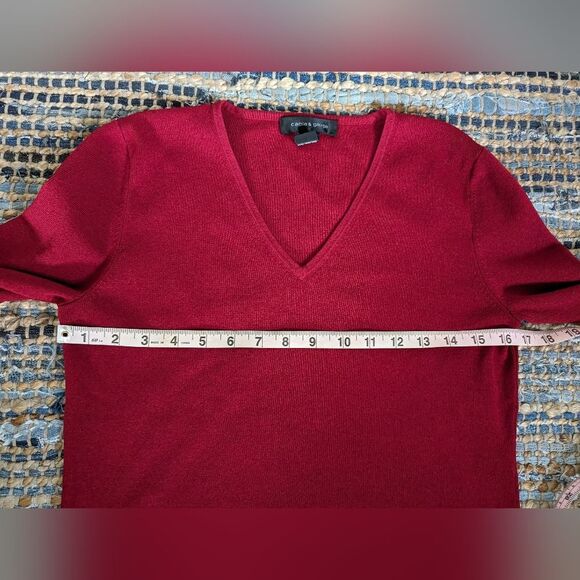 Sweater V-neck M Nylon Red Basic L/S Office Siren Elegant Romantic Stretch - Picture 4 of 6